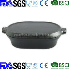 Preseaseond Cast Iron Combo Cooker Rosating Pan with Grill Lid